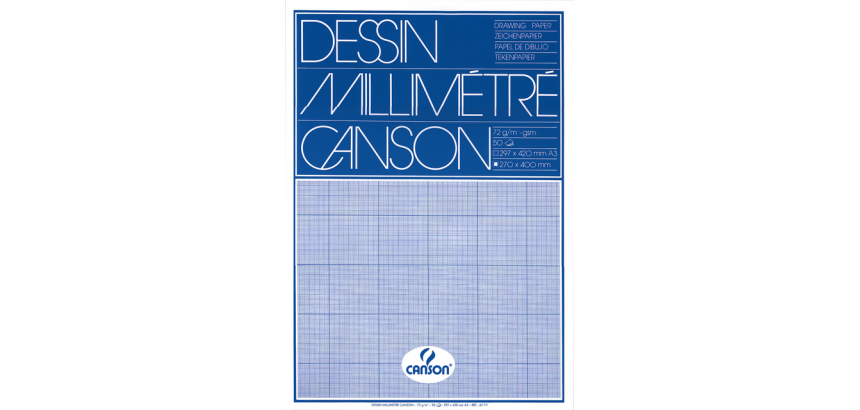 Millimeterpapier Canson lichtblauw bedrukt 50vel 72gr A3 wit