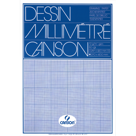 Bloc de papier millimétré Canson A3 bleu 50 feuilles