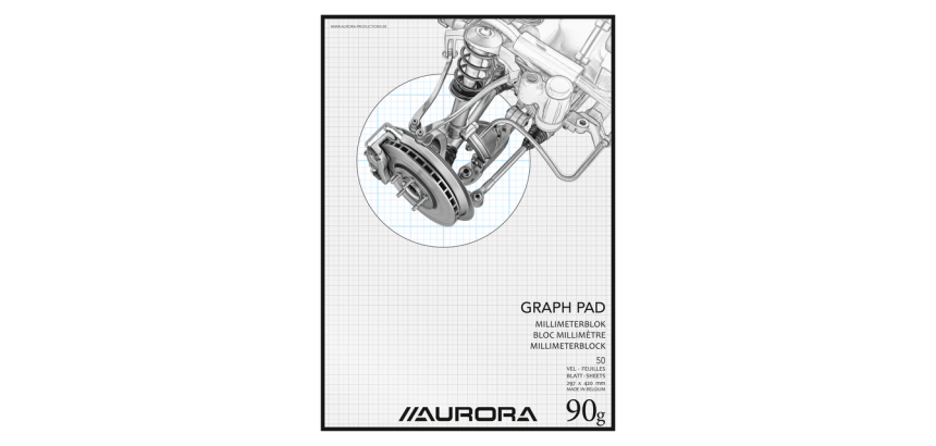 Aurora A3 graph paper pad, 50 sheets, 90g blue