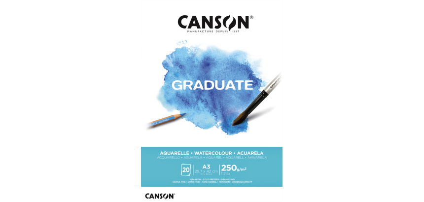 Bloc aquarelle Canson Graduate Watercolour A3 20 feuilles 250g blanc