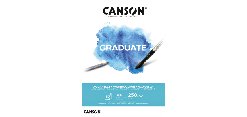 Bloc aquarelle Canson Graduate Watercolour A4 20 feuilles 250g blanc