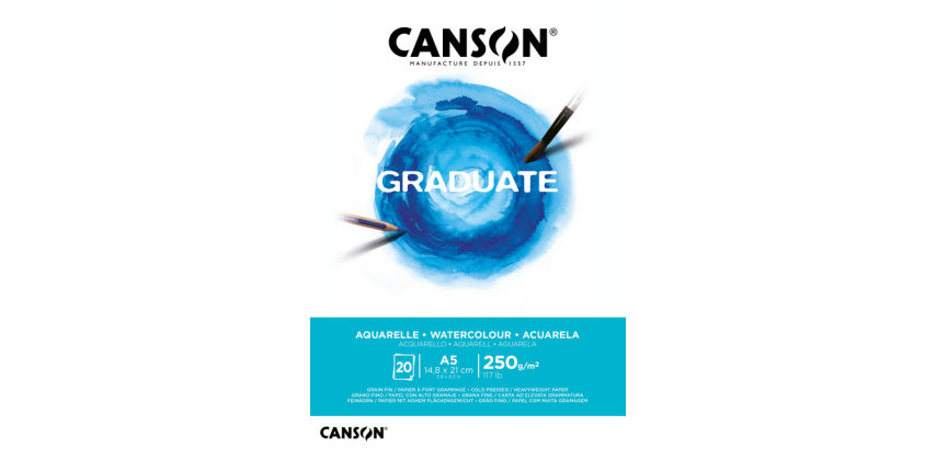 Bloc aquarelle Canson Graduate Watercolour A5 20 feuilles 250g blanc