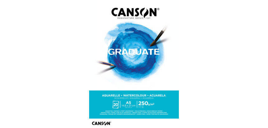 Aquarelpapier Canson Graduate Watercolour 20vel 250gr A5 natuurlijk wit