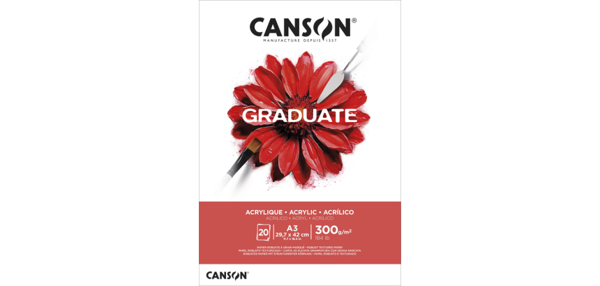 Schilderpapier Canson Graduate Oil & Acrylic 20vel 290gr A3 natuurlijk wit