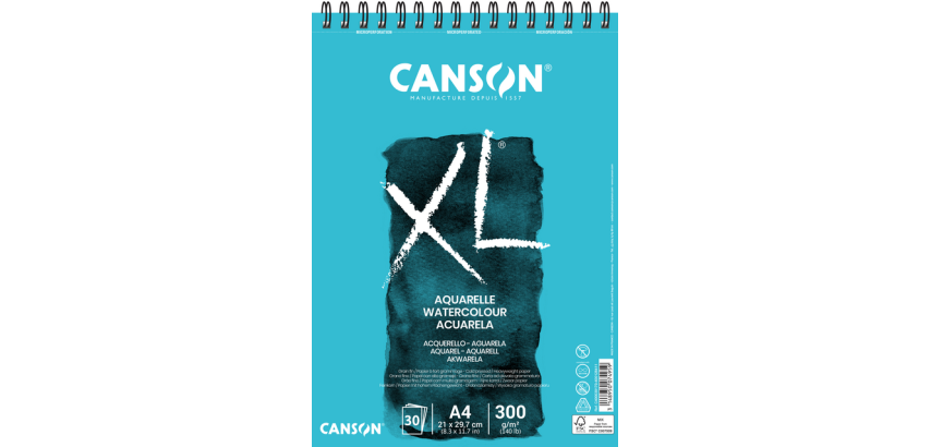 Canson XL Aquarellblock A4 30 Blatt 300g Spiralbindung weiß