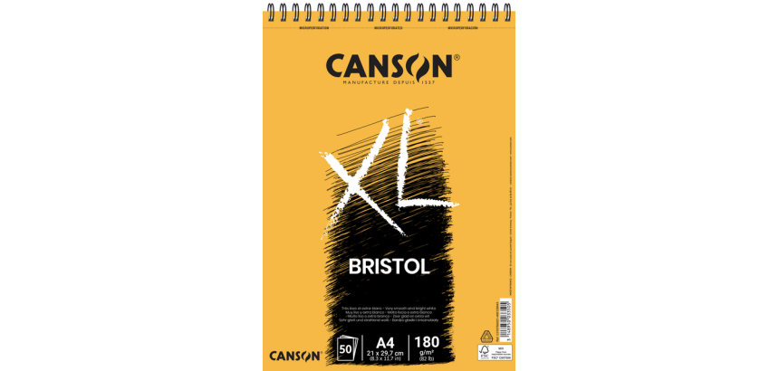 Bloc à dessin Canson XL Bristol A4 50 feuilles 180g A4 ultra blanc