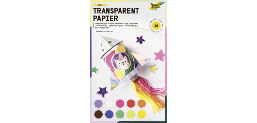 Papier transparent Folia 18,5x29,7cm 42g 10 feuilles 10 couleurs