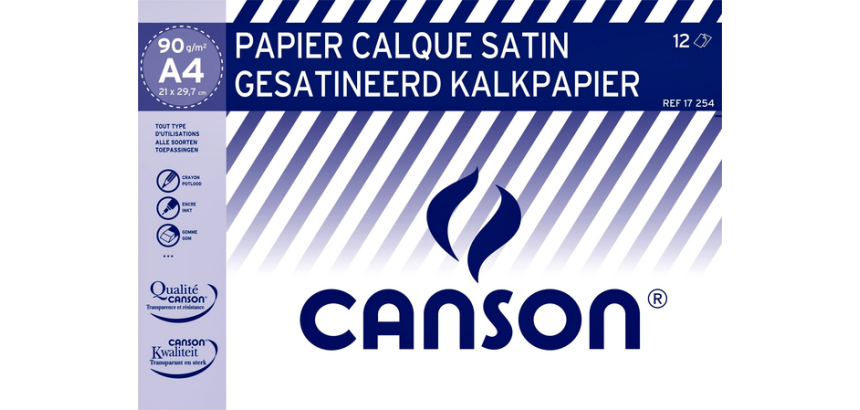 Kalkpapier Canson gesatineerd 12vel 90gr A4 doorschijnend