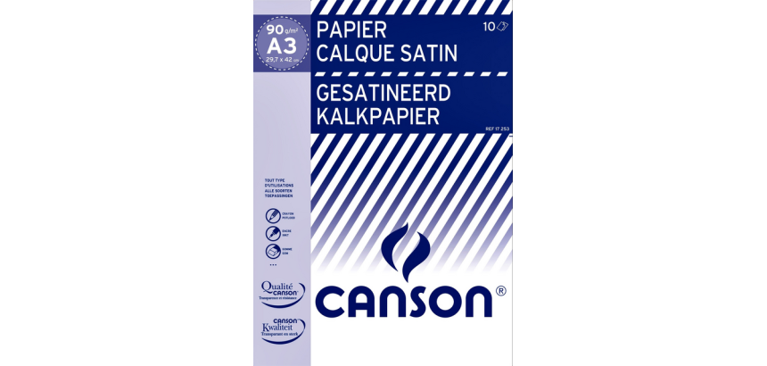 Papier calque Canson satin  A3 90g translucide 10 feuilles
