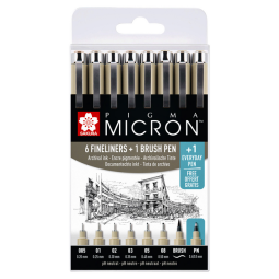 Fineliner & brush set Sakura Pigma Micron 7 + 1 Pigma Micron PN gratis