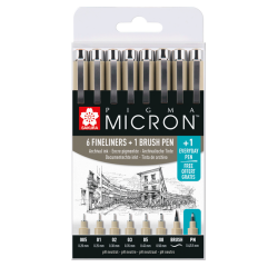 Fineliner & Brush Sakura Pigma Micron set 7 + 1 Pigma Micron PN gratuit