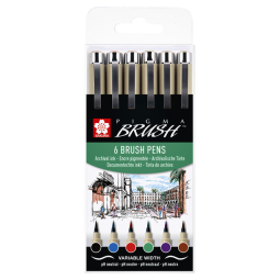 Stylo pinceau Sakura Pigma set 6 couleurs