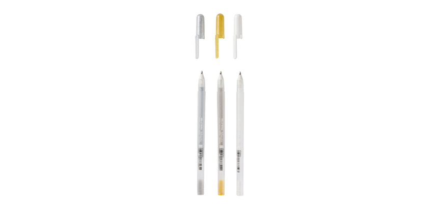 Stylo gel Sakura Gelly Roll The Favourites set 3 couleurs or-argent-blanc
