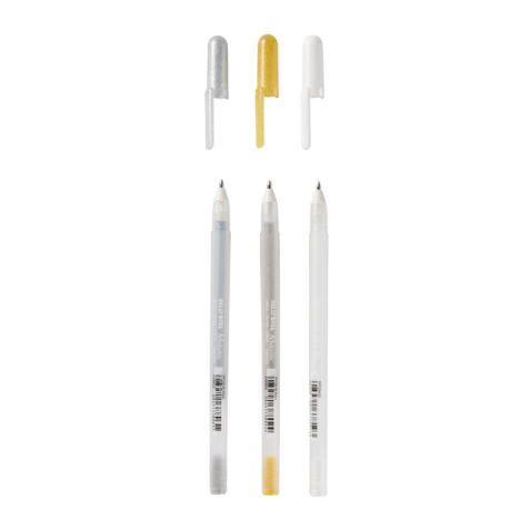 Stylo gel Sakura Gelly Roll The Favourites set 3 couleurs or-argent-blanc