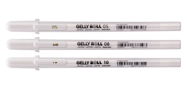 Stylo gel Sakura Roll Classic set 3 largeurs blanc