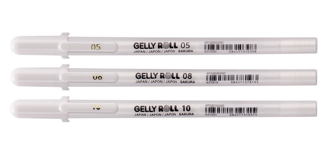 Stylo gel Sakura Roll Classic set 3 largeurs blanc