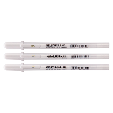 Stylo gel Sakura Roll Blanc pur set 3 tailles