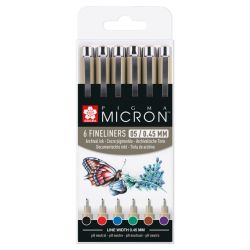 Fineliner Sakura Pigma Micron 05 set 6 couleurs de base