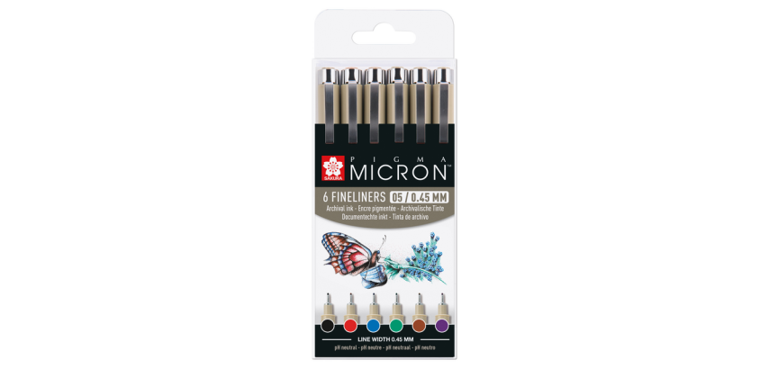 Fineliner Sakura Pigma Micron 05 set 6 basic colors