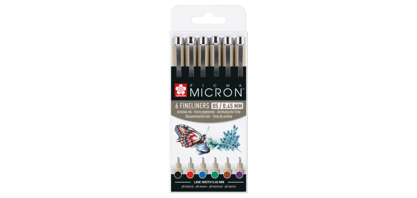 Fineliner Sakura Pigma Micron 05 set 6 couleurs de base