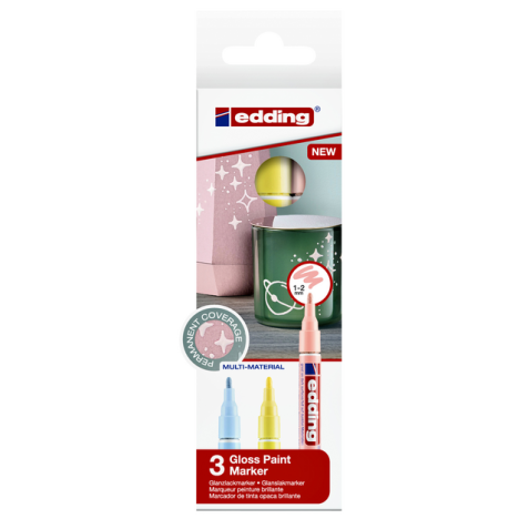 Viltstift edding 751 lakmarker rond 1-2mm pastel assorti set à 3 stuks