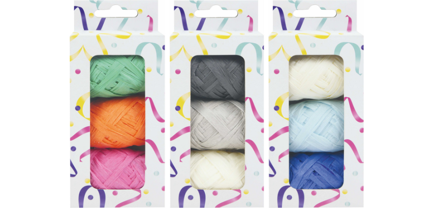 Orange/green/pink assorted raffia ribbon