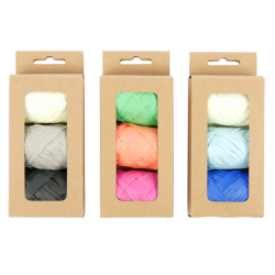 Lint raffia assorti: oranje, groen & roze