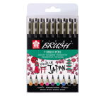 Viltift met brushpen Bruynzeel Sakura Pigma etui à 9 kleuren