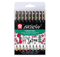 Feutre pinceau Bruynzeel Sakura Pigma étui 9 couleurs