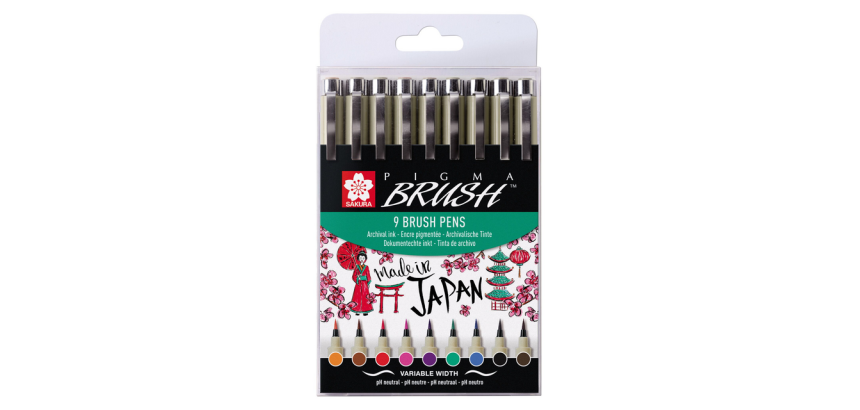 Viltift met brushpen Bruynzeel Sakura Pigma etui à 9 kleuren
