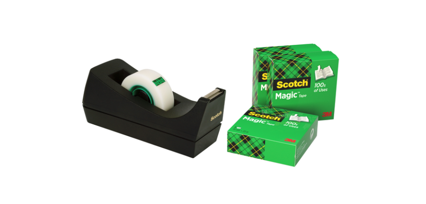 Dispensador adhesivo Scotch C38 negro + 4 cintas Magic invisible