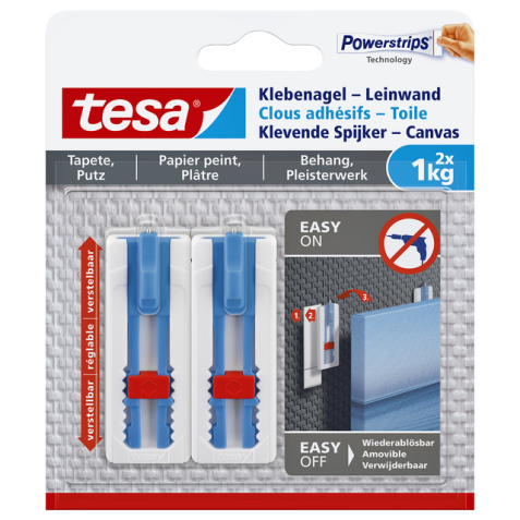 Clou adhésif tesa® Toile Papier peint & Plâtre 1kg blanc  - Set de 2 pièces