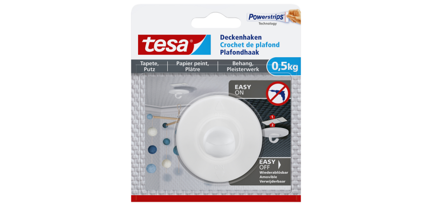 Crochet plafond tesa® papier peint et plâtre autocollant 0,5kg