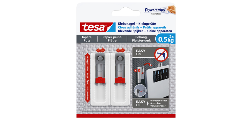 Klevende spijker tesa® kleine apparaten voor behang en pleisterwerk 0,5kg grijs-wit 2 stuks