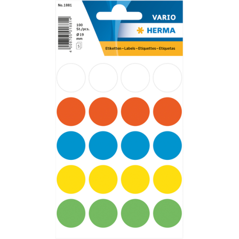 Etiket HERMA 1881 rond 19mm assorti 100stuks