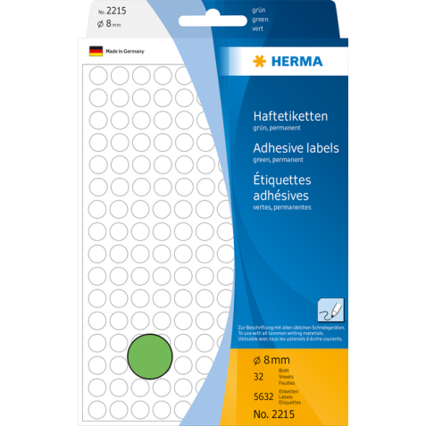 Etiquette HERMA 2215 rond 8mm vert 5632 pièces