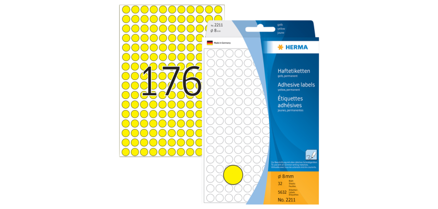 HERMA 2211 label round 8mm yellow 5632 pieces