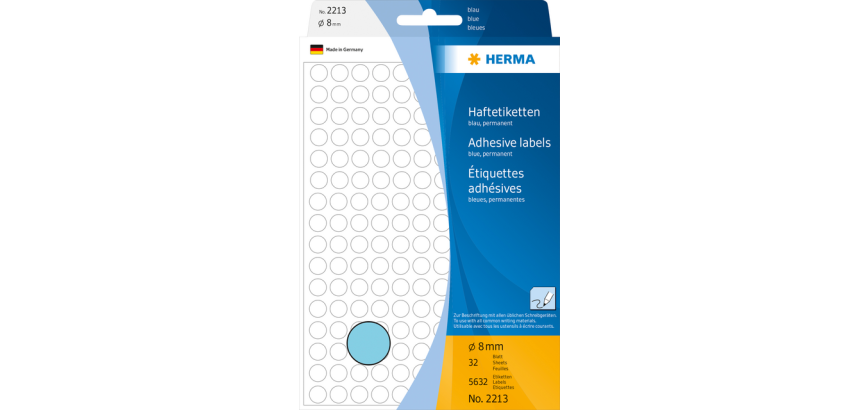 Etiket HERMA 2213 rond 8mm blauw 5632 stuks