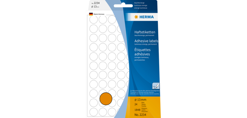 Etiquette HERMA 2234 rond 13mm orange fluo 2464 pièces