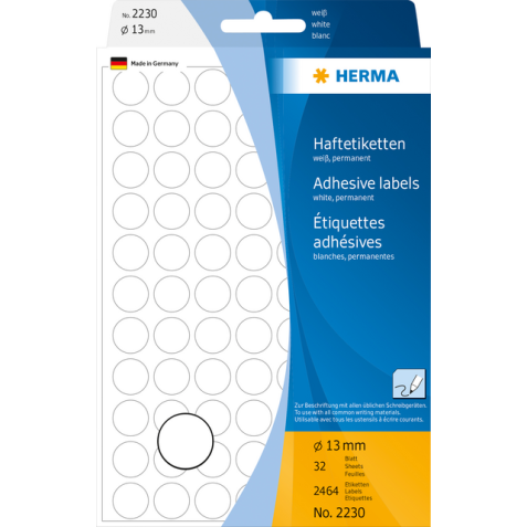 Etiket HERMA 2230 rond 13mm wit 2464stuks