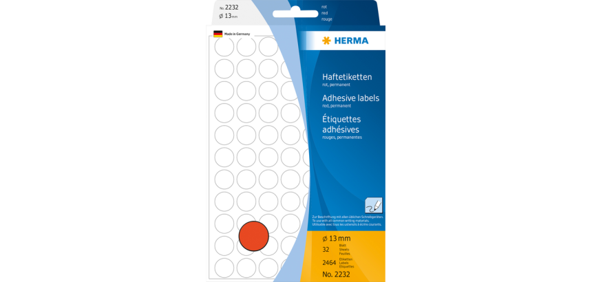 Etiquette HERMA 2232 rond 13mm rouge 2464 pièces