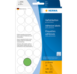 Etiquette HERMA 2255 rond 19mm vert 1280 pièces