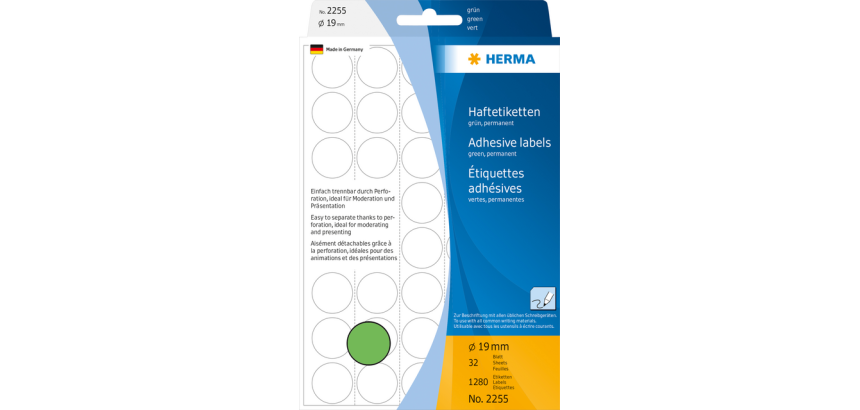 Etiketten HERMA 2255 rund 19mm grün 1280 Stück