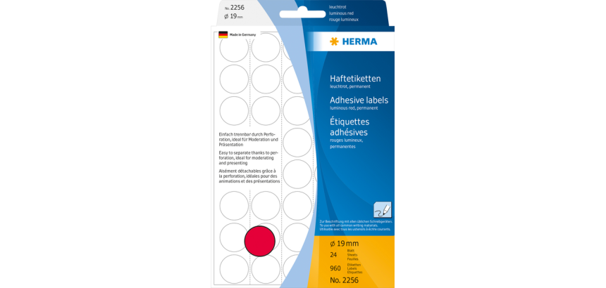 Etiket HERMA 2256 rond 19mm fluor rood 960 stuks