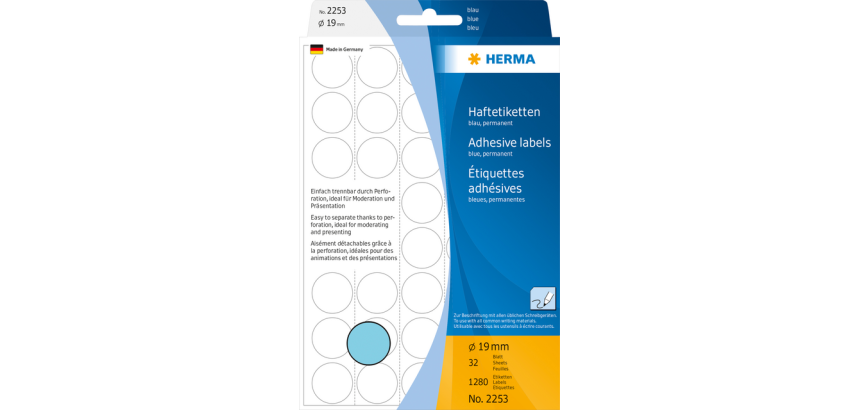 Etiquette HERMA 2253 rond 19mm bleu 1280 pièces