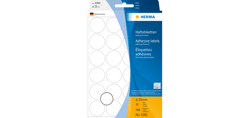 Etiket HERMA 2260 rond 25mm wit 768 stuks