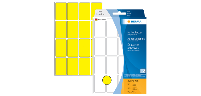 Etiket HERMA 2451 25x40mm geel 512 stuks