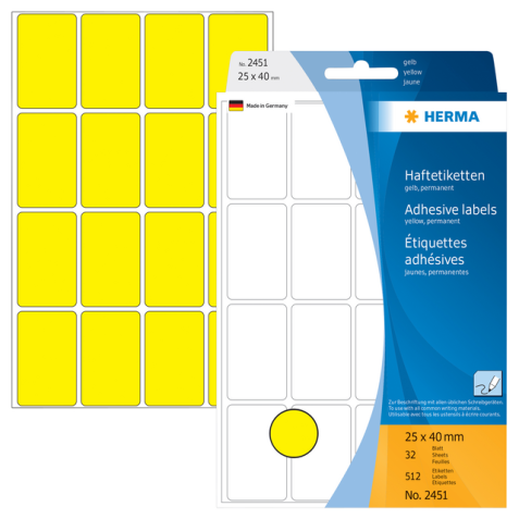 Etiket HERMA 2451 25x40mm geel 512 stuks