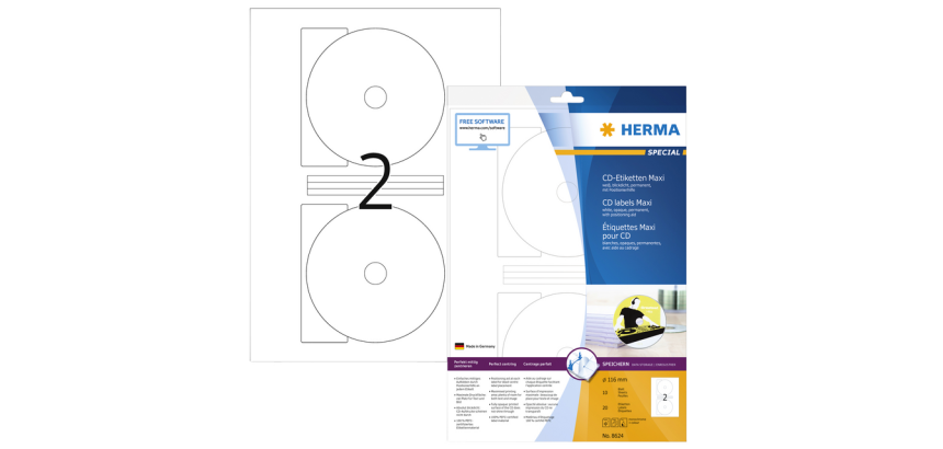 HERMA Etiketten 8624 CD 116mm weiß opak 20 Stück