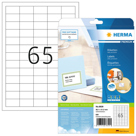 Etiquette HERMA Premium 8629 38,1x21,2mm blanc 650 pièces